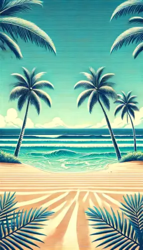 Tropical Paradise: Beach and Palm Trees Phone Background